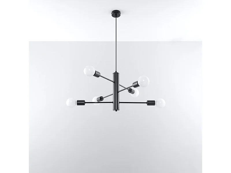 Lustres Luxra sótão, aço - 6 fontes de luz 4000K - L.60 x H.85 cm - preto