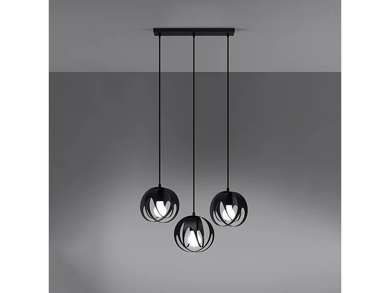 Lampade a sospensione Brive moderno di acciaio - 3 sorgenti luminose 3000K - L.50 x A.117 cm - nero