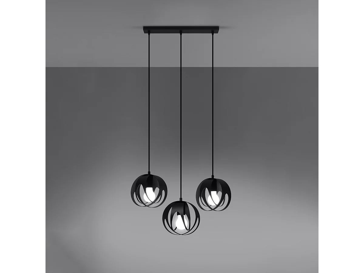 Lampade a sospensione Brive moderno di acciaio - 3 sorgenti luminose 3000K - L.50 x A.117 cm - nero