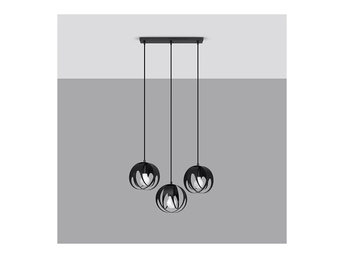 Lampade a sospensione Brive moderno di acciaio - 3 sorgenti luminose 3000K - L.50 x A.117 cm - nero