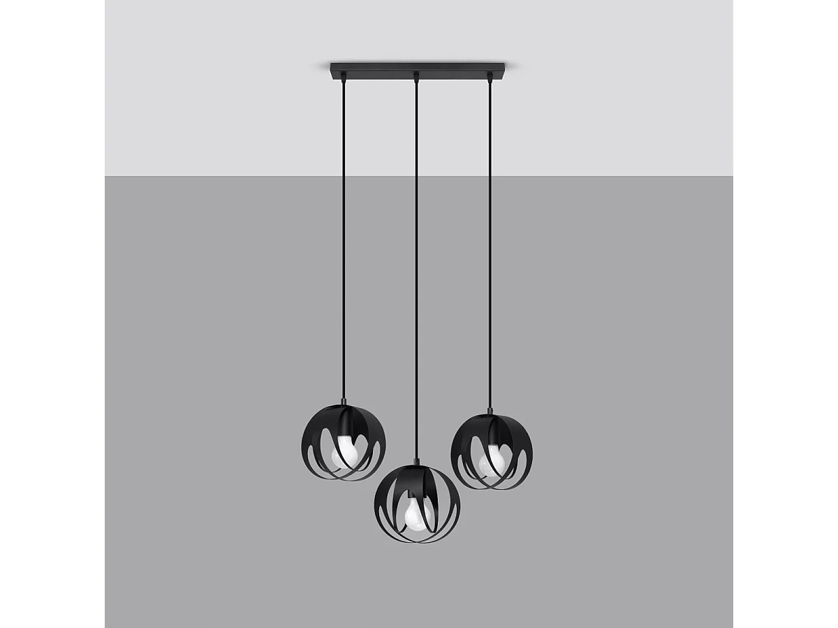 Luminárias pendentes Brive moderno, aço - 3 fontes de luz 3000K - L.50 x H.117 cm - preto