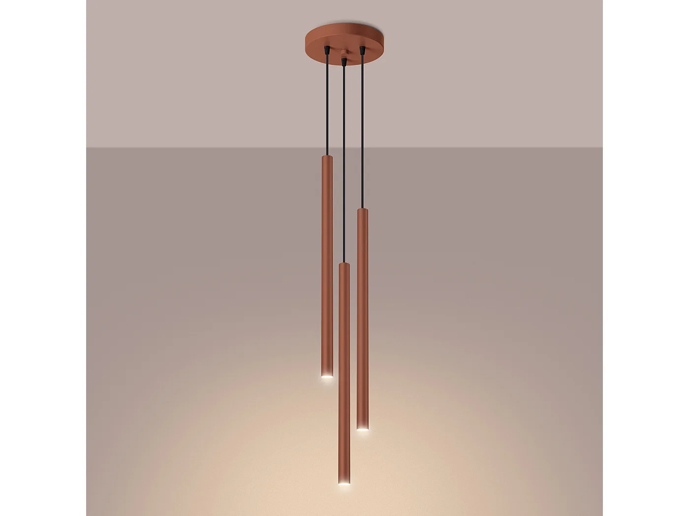 Lampe à suspension Brill moderne en acier - 3 sources lumineuses 3000K - L.19,5 x H.104 cm - ocre rouge