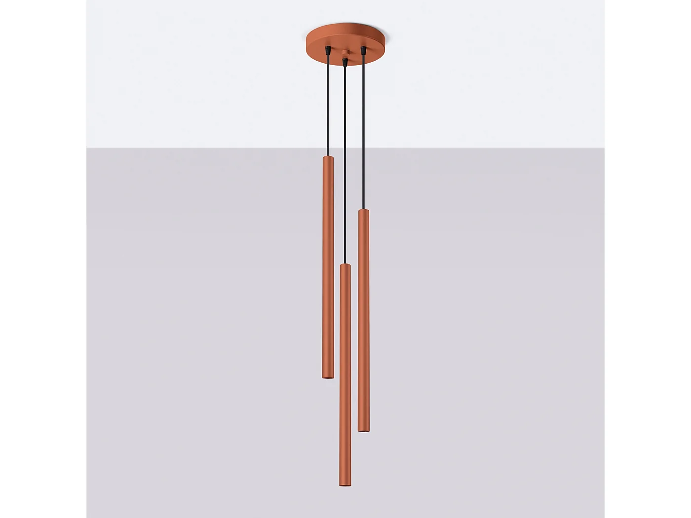 Lampe à suspension Brill moderne en acier - 3 sources lumineuses 3000K - L.19,5 x H.104 cm - ocre rouge