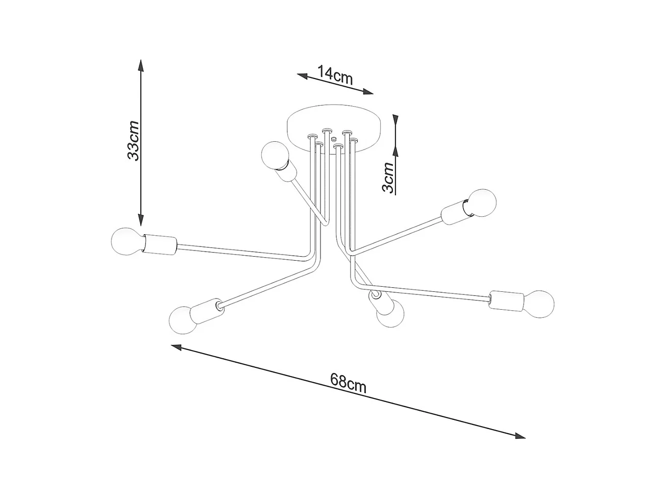 Lustres Torah moderno, aço - 6 fontes de luz 3000K - L.68 x H.33 cm - preto