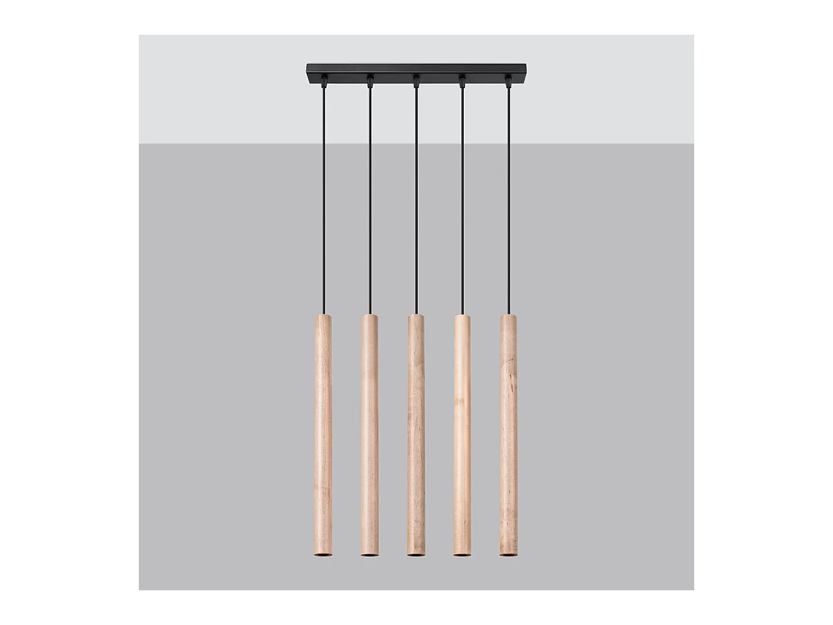 Lampy wiszące nowoczesny Brill, stal/drewno - 5 źródło światła 3000K - L.45 x H.100 cm - drewno