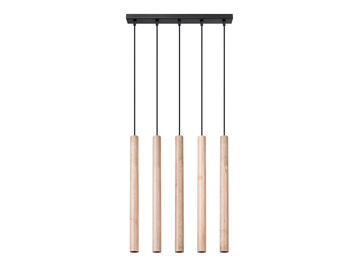 Luminárias pendentes Brill moderno, aço/madeira - 5 fontes de luz 3000K - L.45 x H.100 cm - madeira