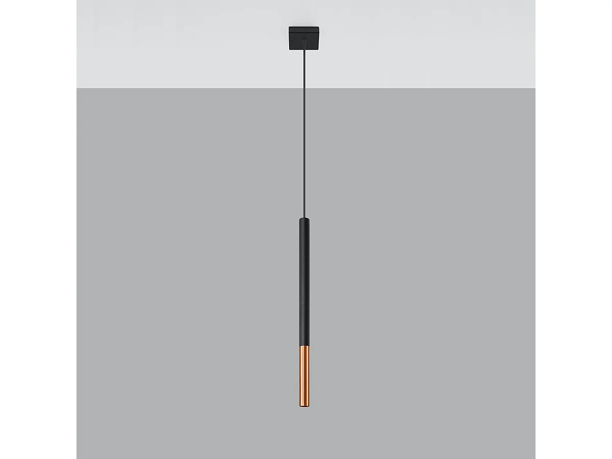 Lampes suspendues Flar moderne en acier - 1 sources lumineuses 3000K - L.8 x H.100 cm - noir/cuivre