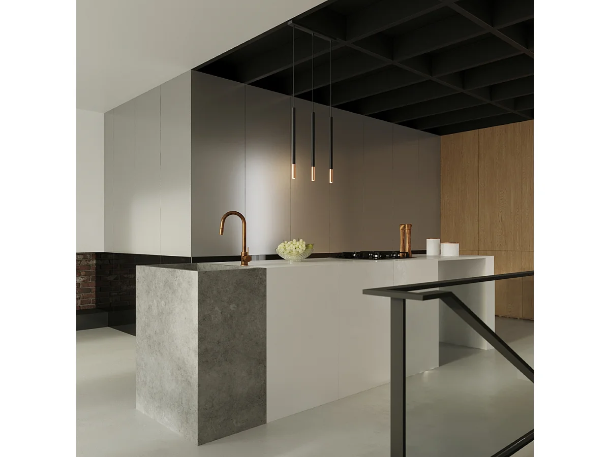 Lampes suspendues Flar moderne en acier - 1 sources lumineuses 3000K - L.8 x H.100 cm - noir/cuivre