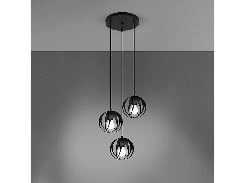 Lampade a sospensione Brive moderno di acciaio - 3 sorgenti luminose 3000K - L.30 x A.117 cm - nero