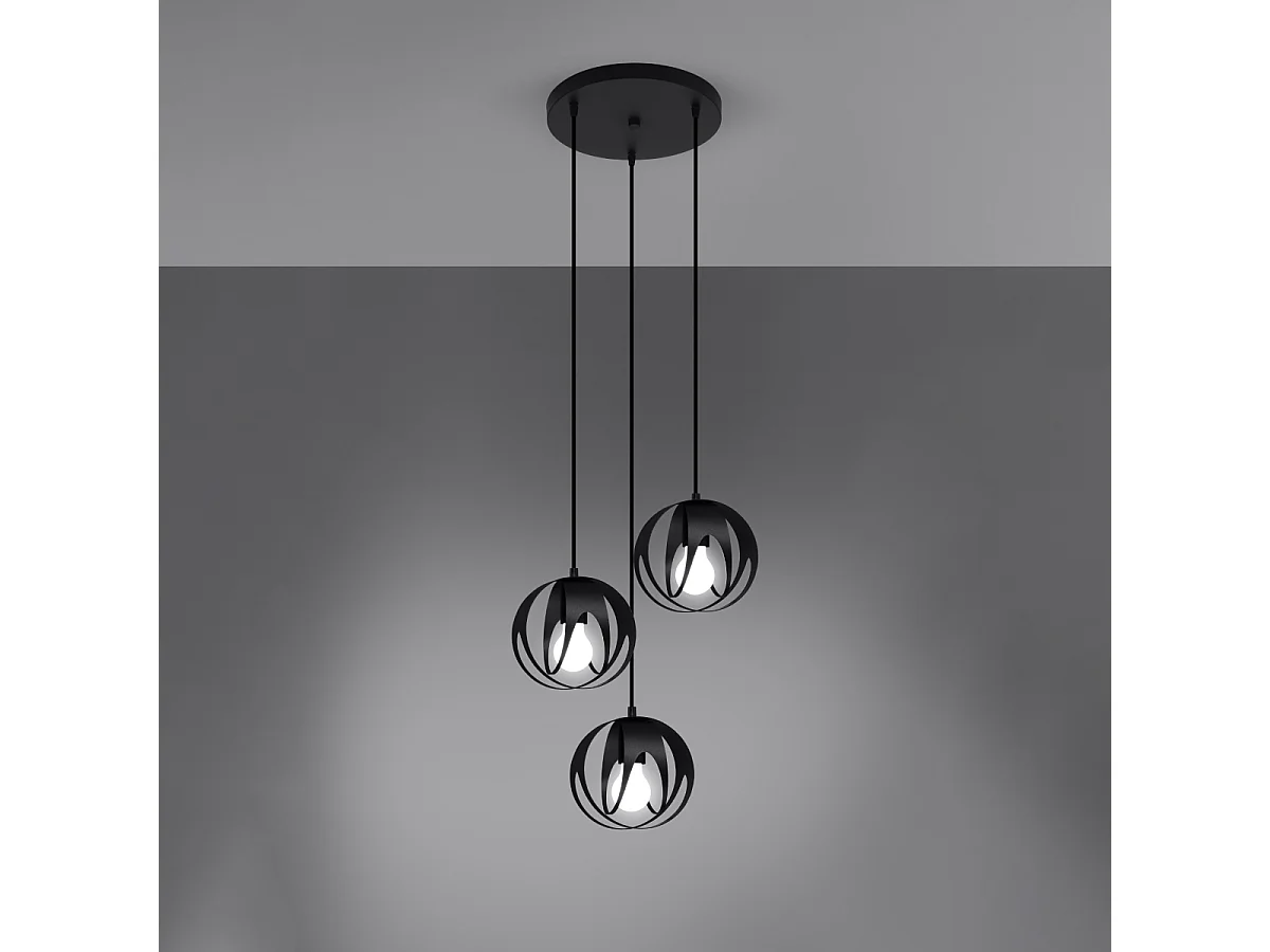 Lampes suspendues Brive moderne en acier - 3 sources lumineuses 3000K - L.30 x H.117 cm - noir