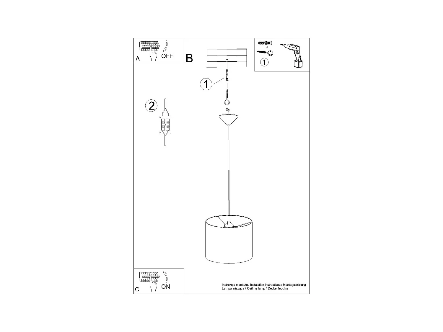 Lampy wiszące minimalistyczny Gloxo, tkanina/PCV - 1 źródło światła 3000K - L.30 x H.88 cm - czarny