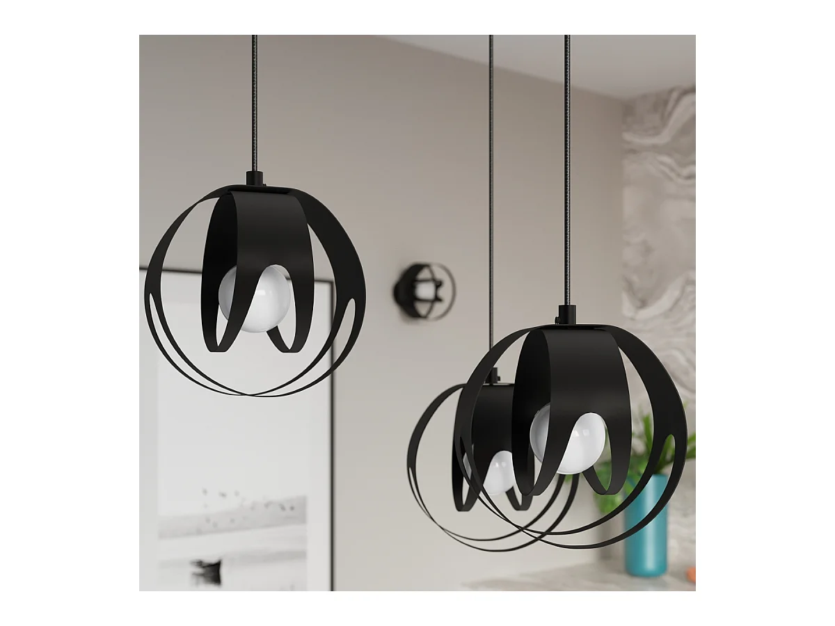 Lampy wiszące nowoczesny Brive, stal - 1 źródło światła 3000K - L.16 x H.125 cm - czarny