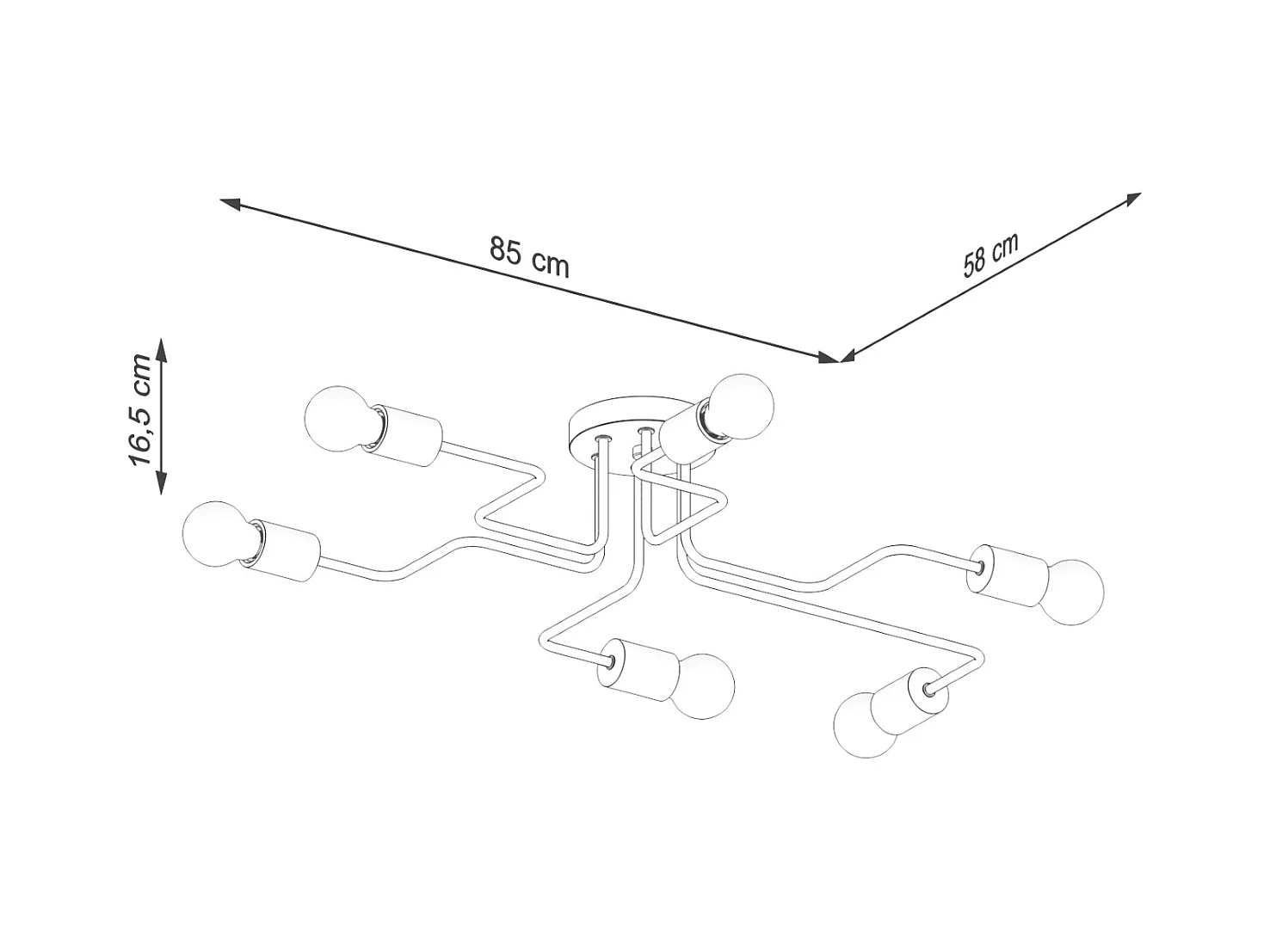 Lustre Zimbo grenier en acier/bois - 6 sources lumineuses 4000K - L.85 x H.16,5 cm - blanc/bois naturel