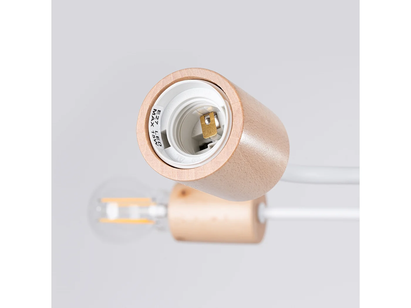 Lustre Zimbo grenier en acier/bois - 6 sources lumineuses 4000K - L.85 x H.16,5 cm - blanc/bois naturel