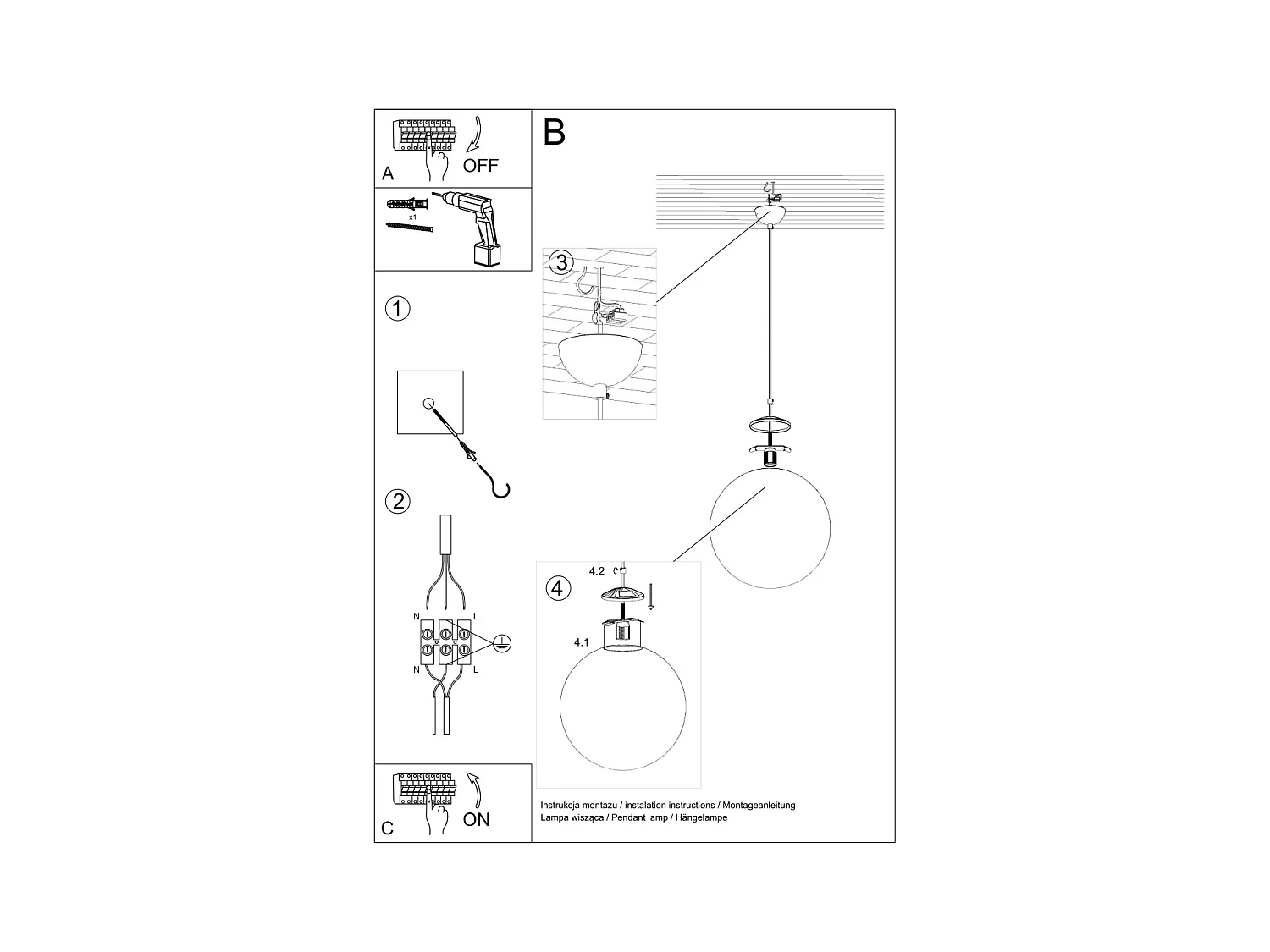 Lampes suspendues Stera minimaliste en acier/verre - 1 sources lumineuses 3000K - L.40 x H.130 cm - or blanc