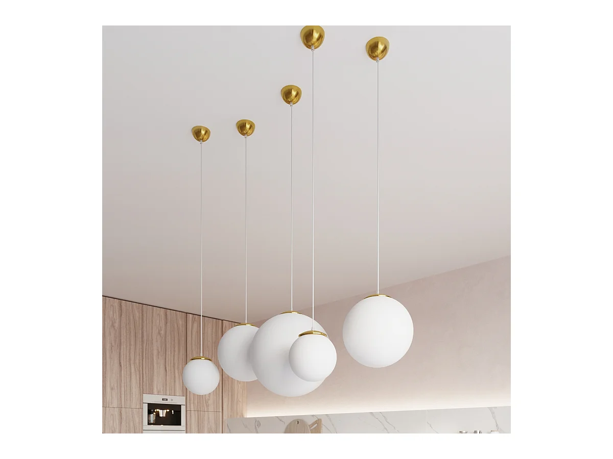Lampes suspendues Stera minimaliste en acier/verre - 1 sources lumineuses 3000K - L.40 x H.130 cm - or blanc