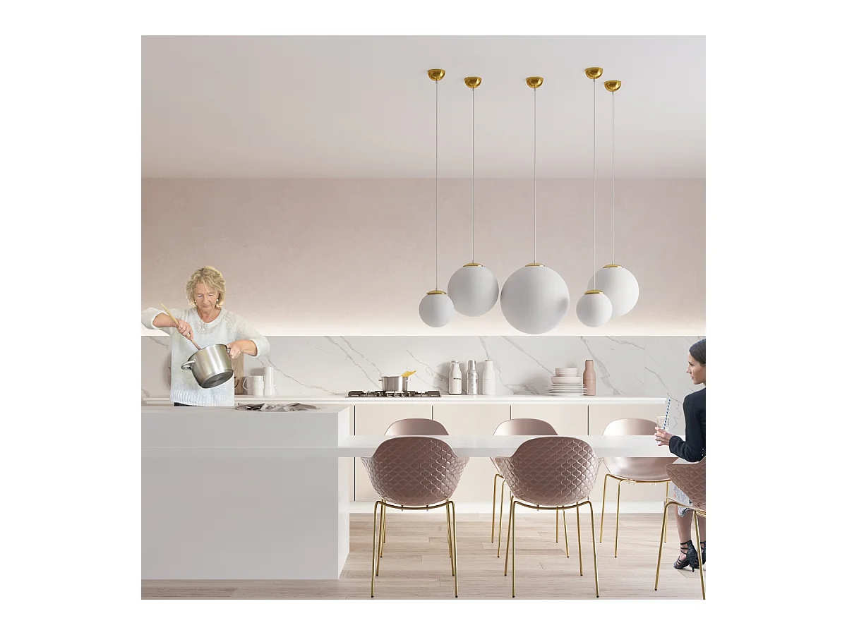 Lampes suspendues Stera minimaliste en acier/verre - 1 sources lumineuses 3000K - L.40 x H.130 cm - or blanc