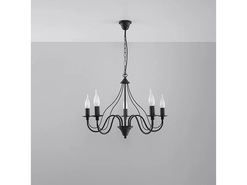 Lustres Vivow moderno, aço - 5 fontes de luz 4000K - L.60 x H.80 cm - preto