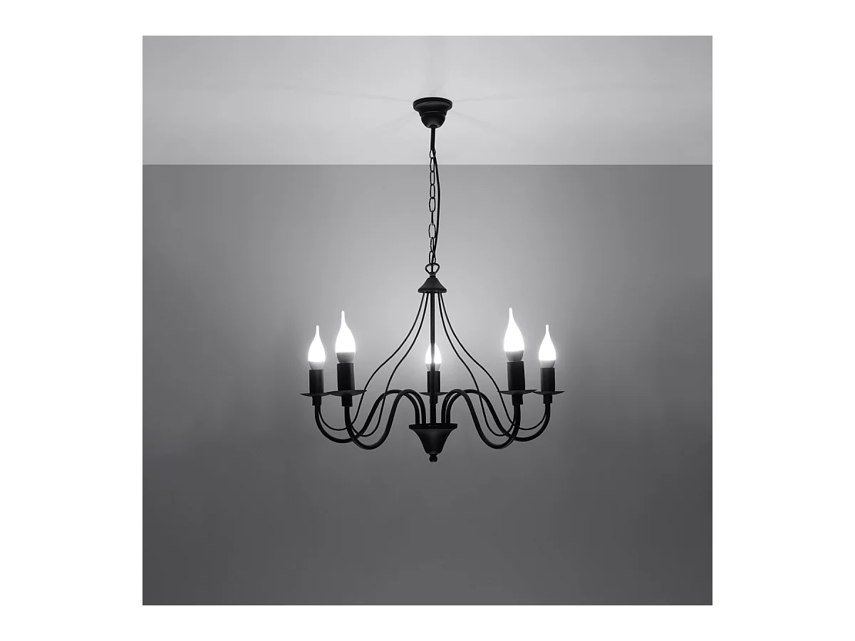 Lustres Vivow moderno, aço - 5 fontes de luz 4000K - L.60 x H.80 cm - preto