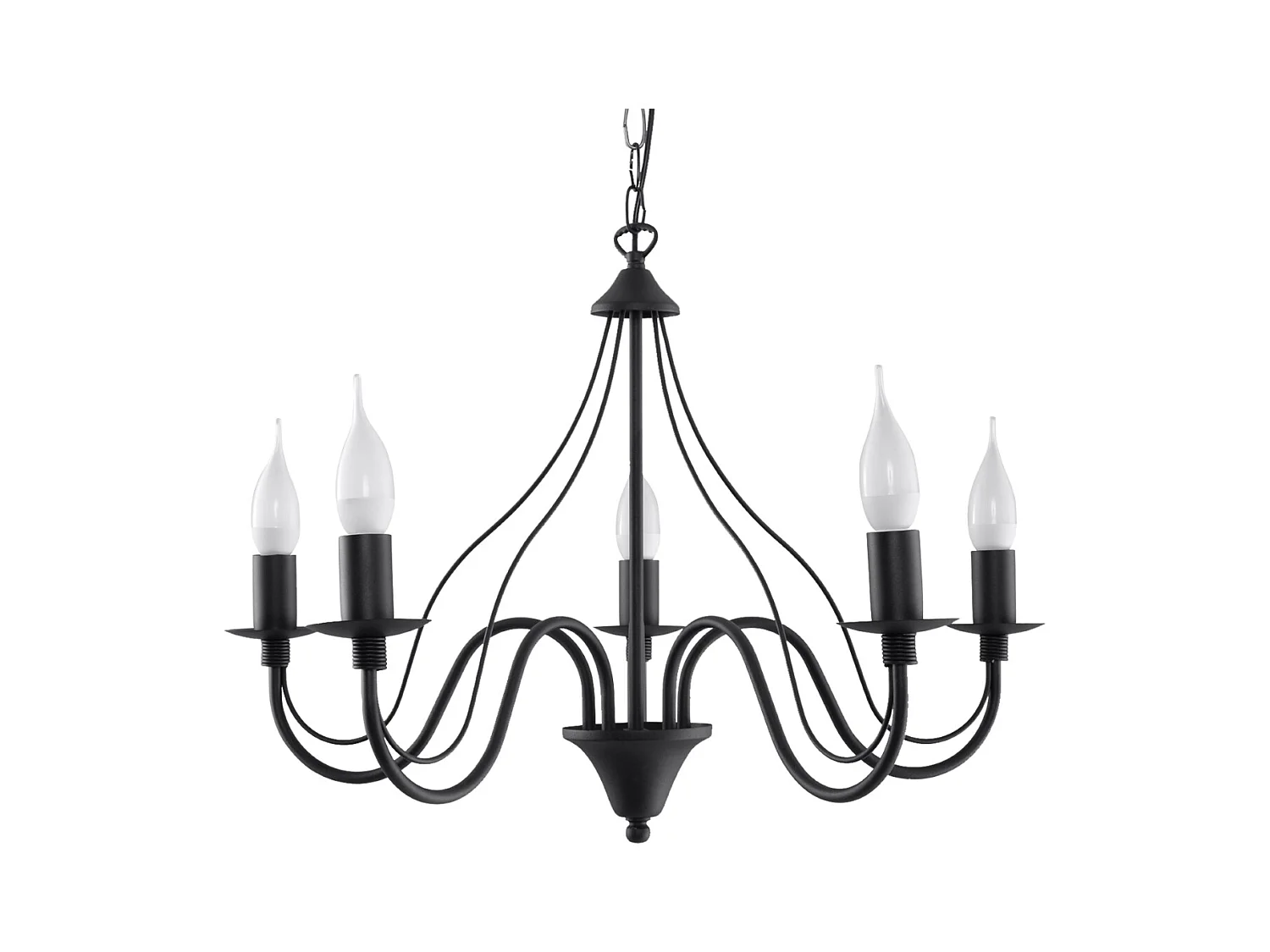 Lustres Vivow moderno, aço - 5 fontes de luz 4000K - L.60 x H.80 cm - preto