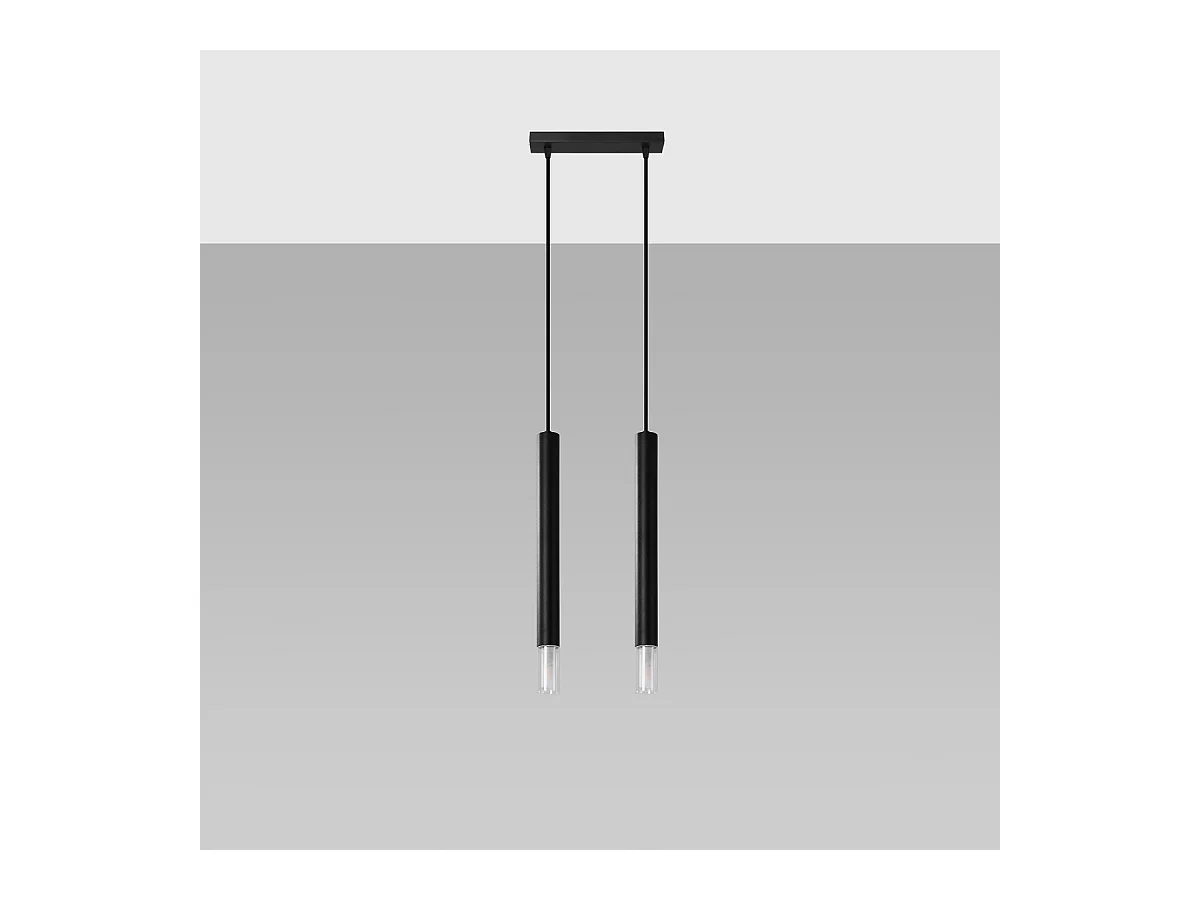 Lampes suspendues Eclim moderne en acier/verre - 2 sources lumineuses 3000K - L.30 x H.120 cm - noir