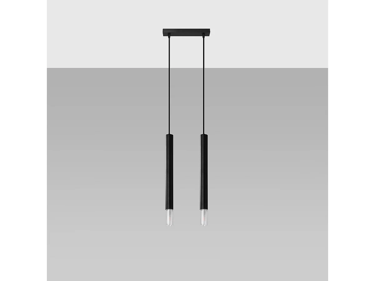 Lampy wiszące nowoczesny Eclim, stal/szkło - 2 źródło światła 3000K - L.30 x H.120 cm - czarny
