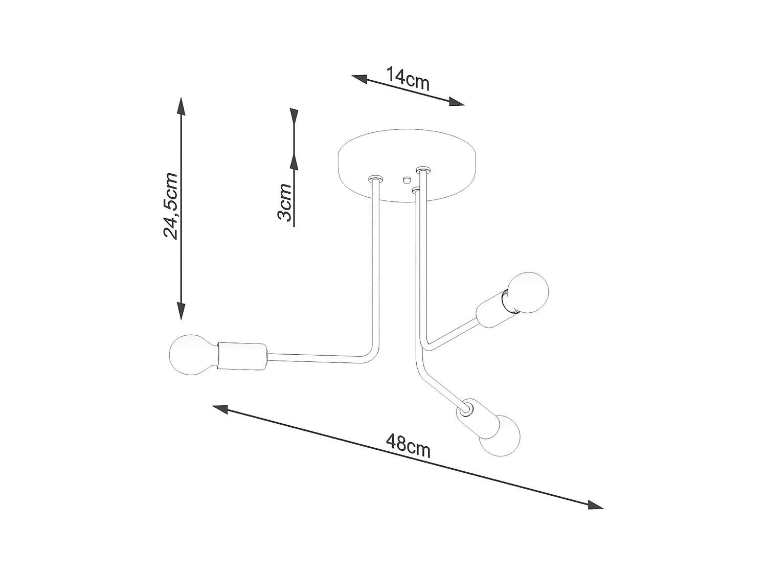 Lustres Torah moderne en acier - 3 sources lumineuses 4000K - L.48 x H.24,5 cm - noir