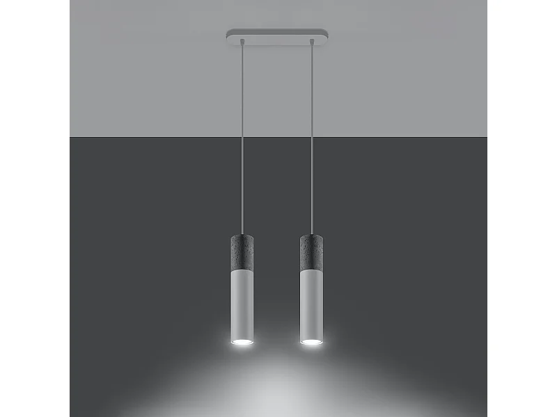 Lampy wiszące nowoczesny Lume, stal/beton - 2 źródło światła 3000K - L.30 x H.90 cm - biały/szary