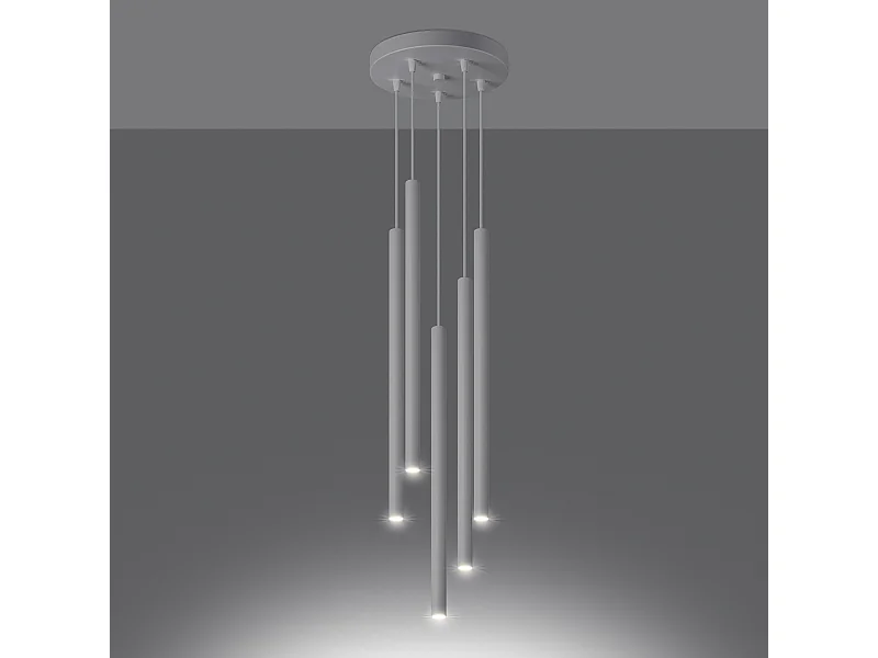 Luminárias pendentes Brill moderno, aço - 5 fontes de luz 3000K - L.25 x H.110 cm - branco