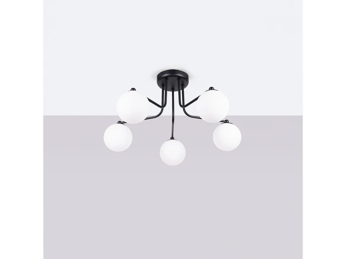 Kronleuchter Bealy minimalistisch aus  Stahl/Glas - 5 lichtquellen 4000K - L.58 x H. cm - schwarz/weiß