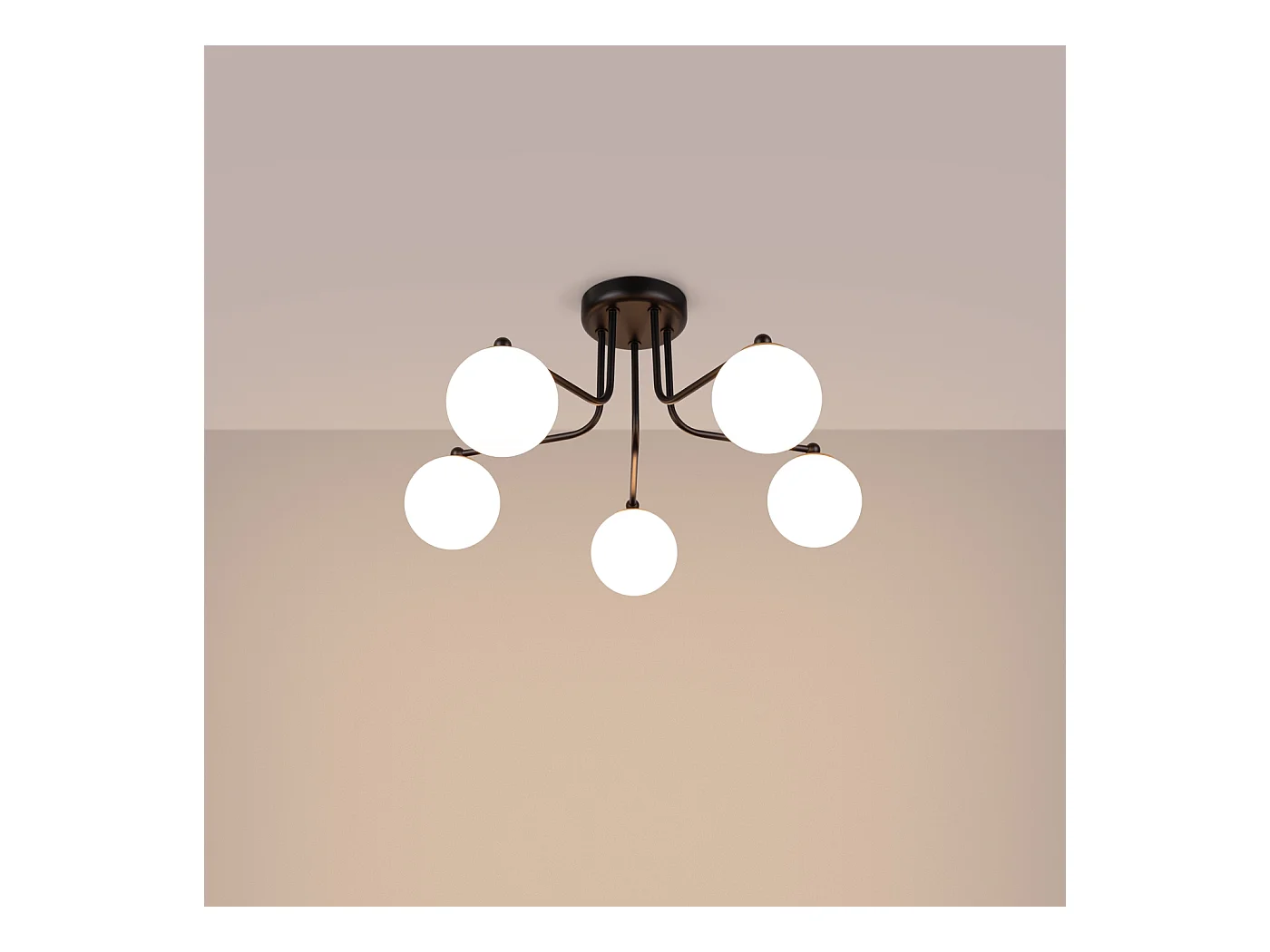 Kronleuchter Bealy minimalistisch aus  Stahl/Glas - 5 lichtquellen 4000K - L.58 x H. cm - schwarz/weiß