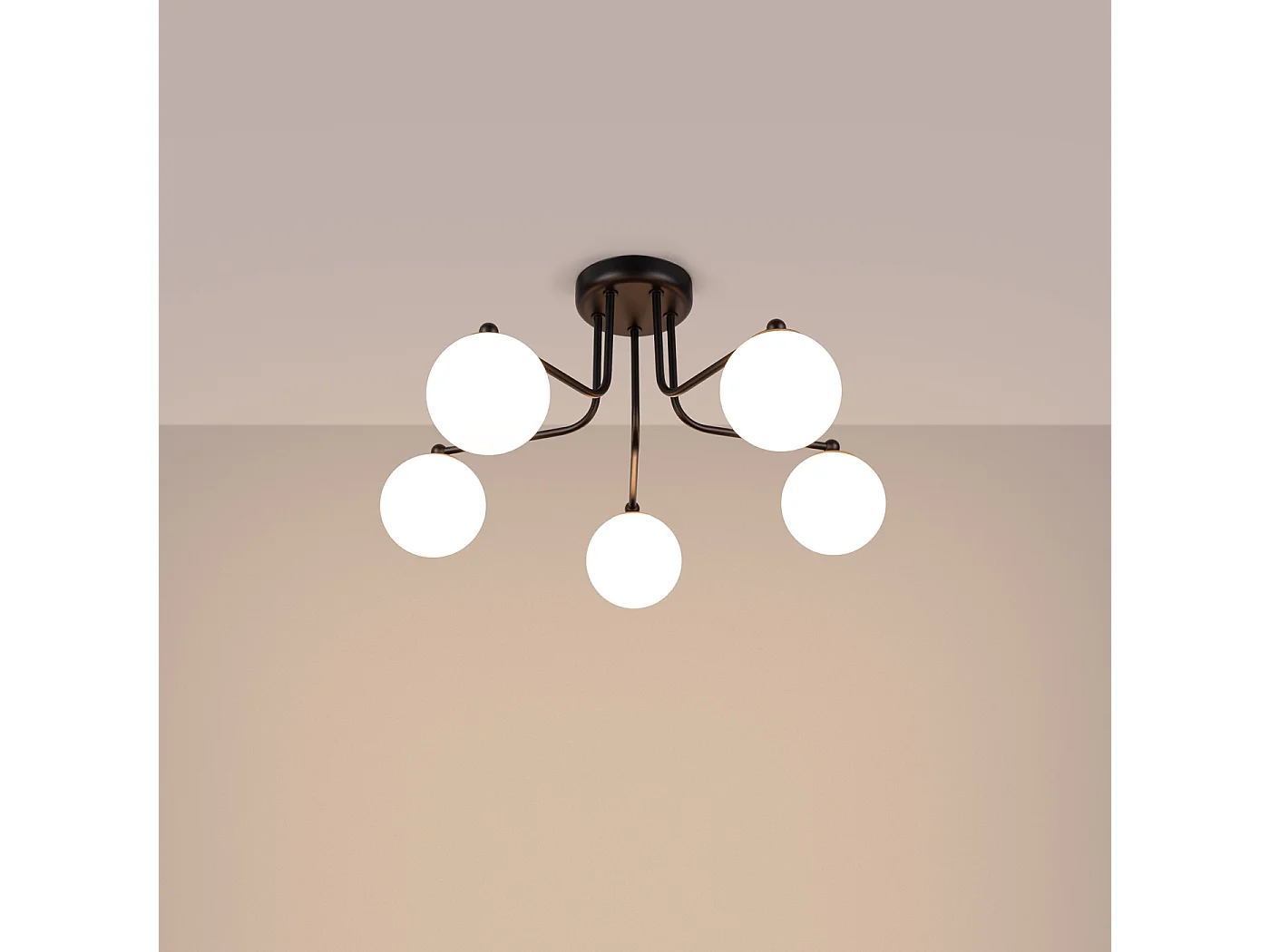 Lustre Bealy minimaliste en acier/verre - 5 sources lumineuses 4000K - L.58 x H.29 cm - noir/blanc