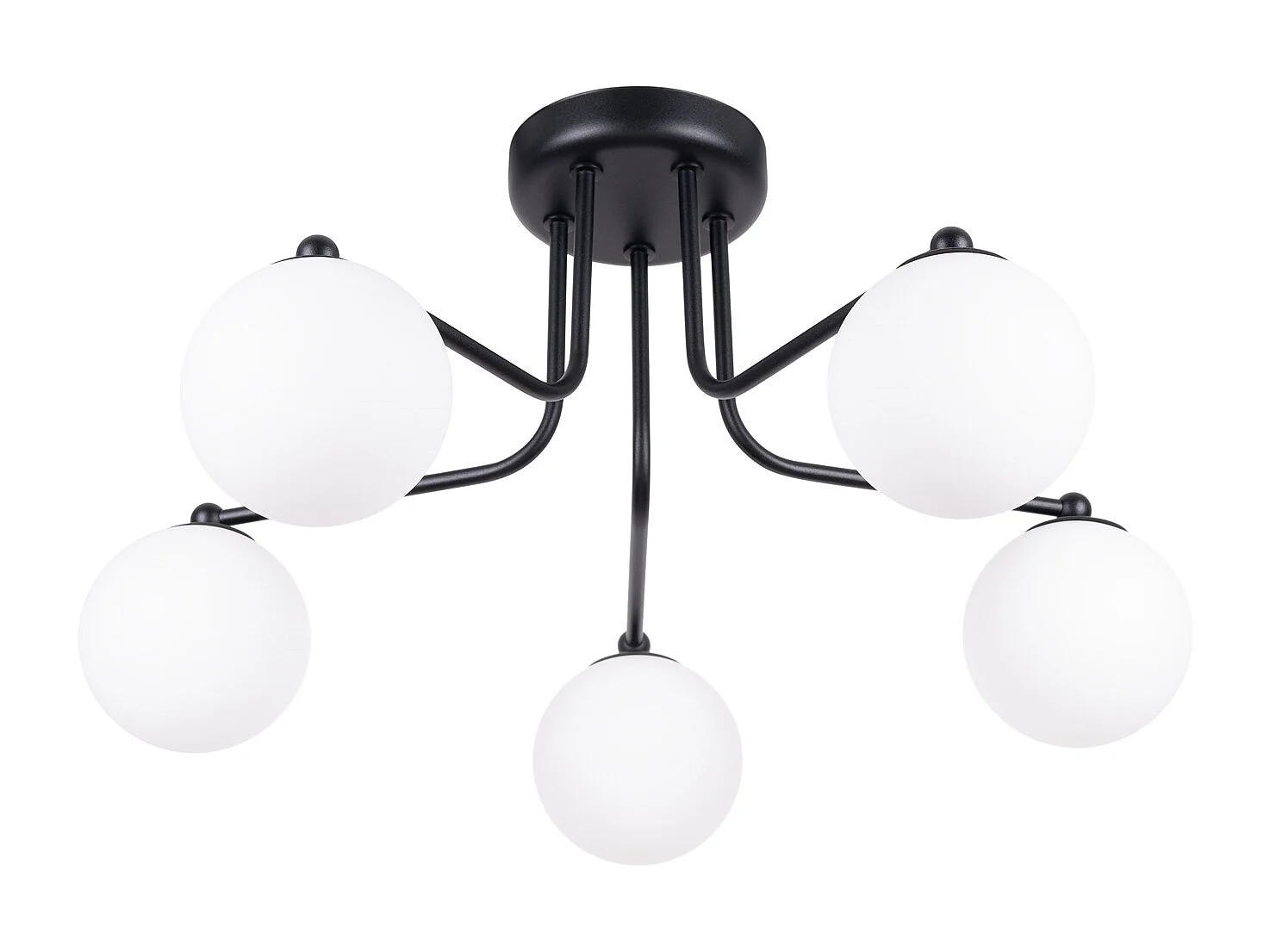 Lustre Bealy minimaliste en acier/verre - 5 sources lumineuses 4000K - L.58 x H.29 cm - noir/blanc