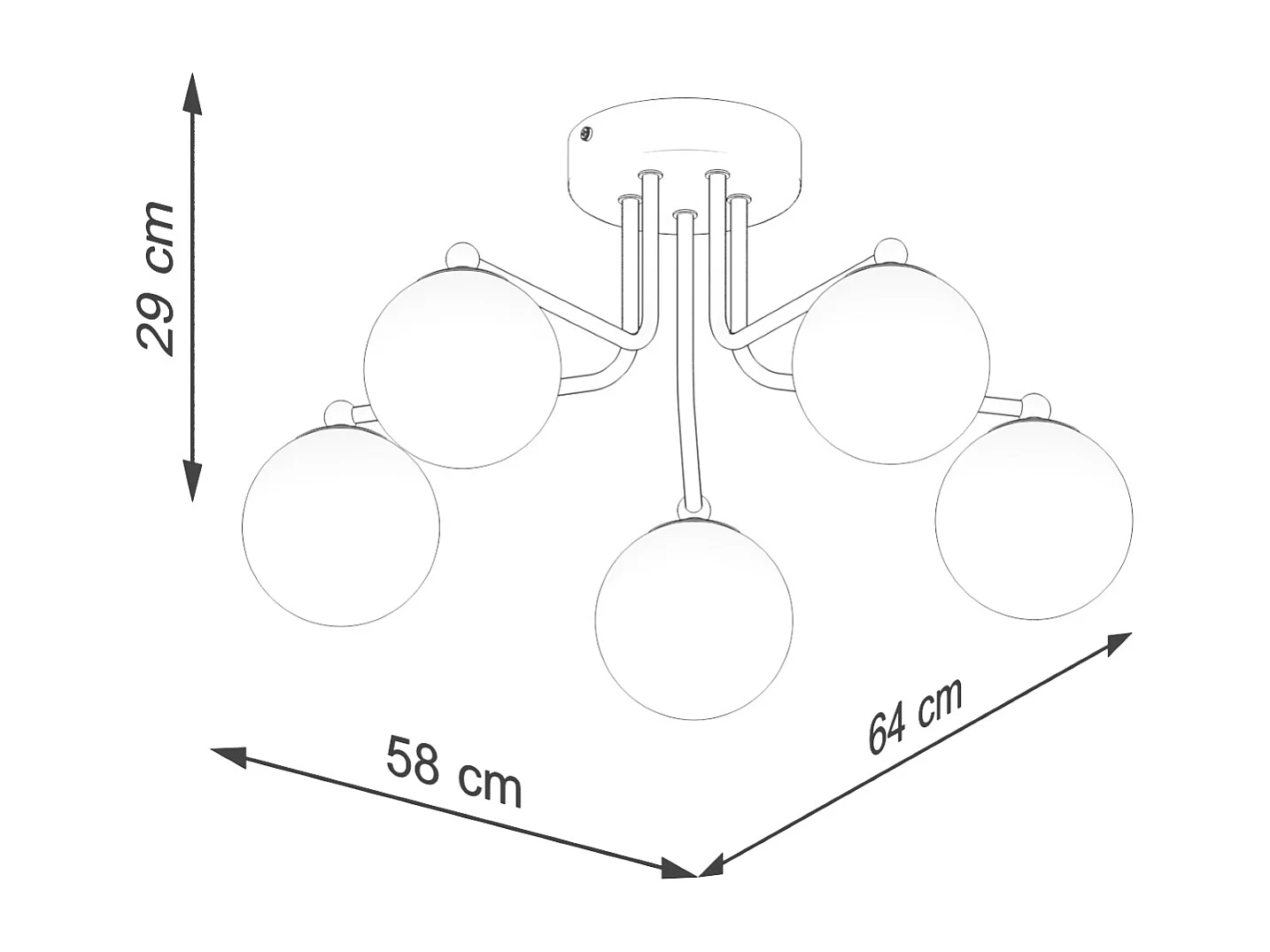 Lustre Bealy minimaliste en acier/verre - 5 sources lumineuses 4000K - L.58 x H.29 cm - noir/blanc