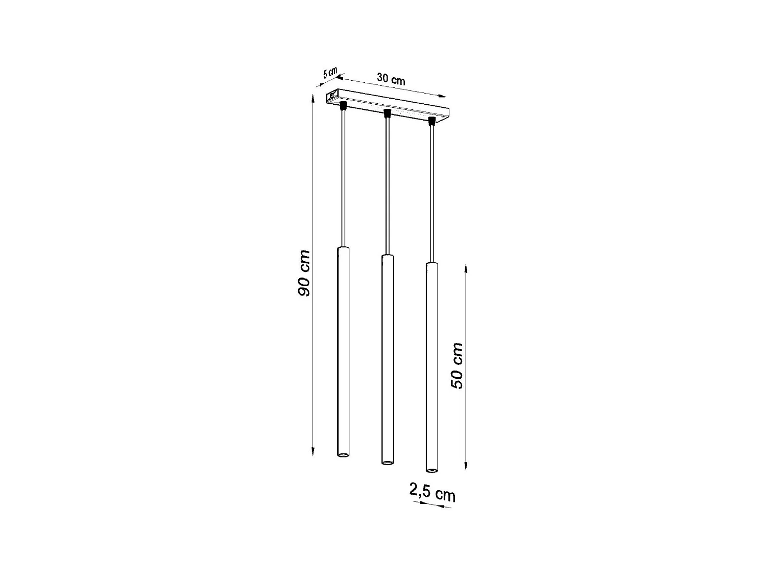 Lampy wiszące nowoczesny Brill, stal - 3 źródło światła 3000K - L.30 x H.90 cm - biały
