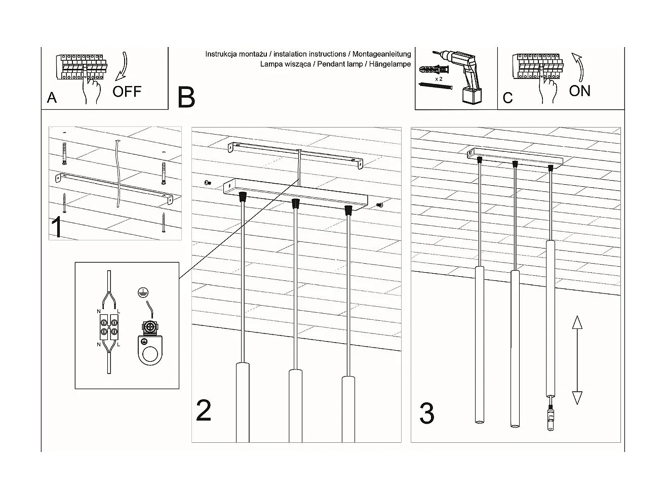 Lampes suspendues Brill moderne en acier - 3 sources lumineuses 3000K - L.30 x H.90 cm - blanc