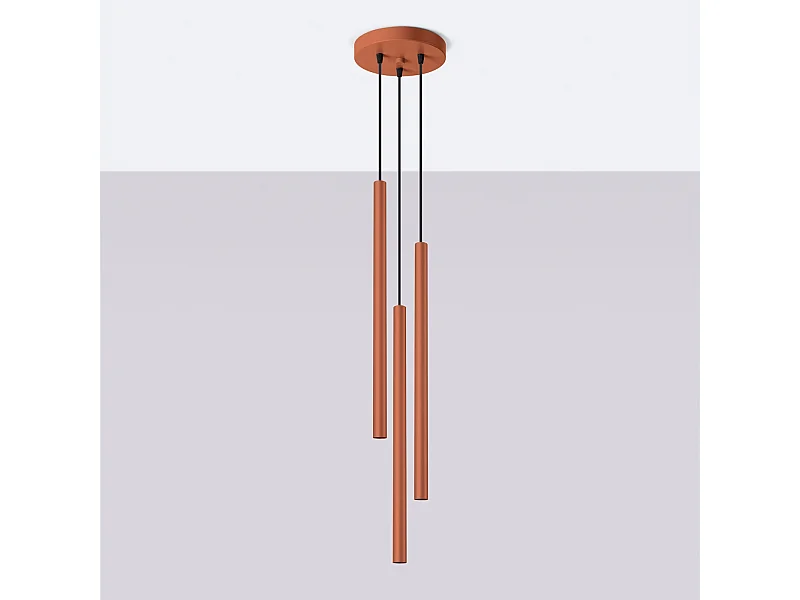 Lampada a sospensione Brill moderno di acciaio - 3 sorgenti luminose 4000K - L.19,5 x A.104 cm - ocra rossa