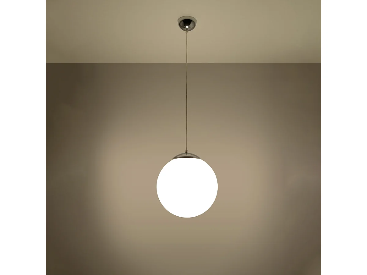 Lampes suspendues Stera minimaliste en acier/verre - 1 sources lumineuses 3000K - L.30 x H.120 cm - blanc/chromé