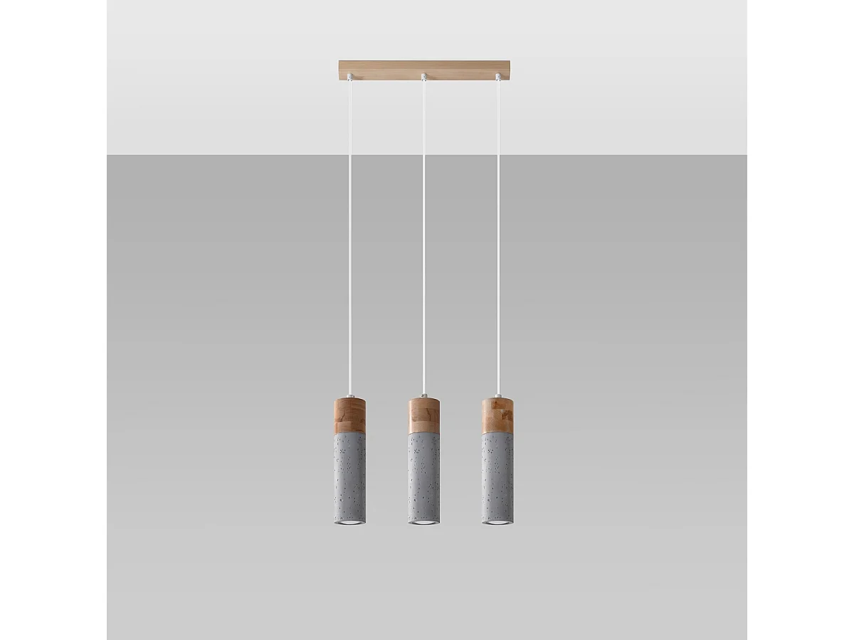 Lampes suspendues Avier industriel en betoNon applicablerewno - 3 sources lumineuses 3000K - L.45 x H.120 cm - gris/bois naturel