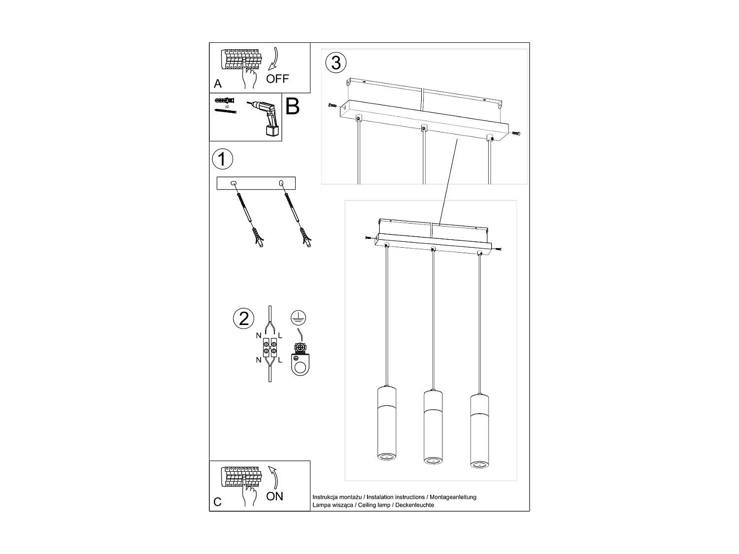 Lampes suspendues Avier industriel en betoNon applicablerewno - 3 sources lumineuses 3000K - L.45 x H.120 cm - gris/bois naturel