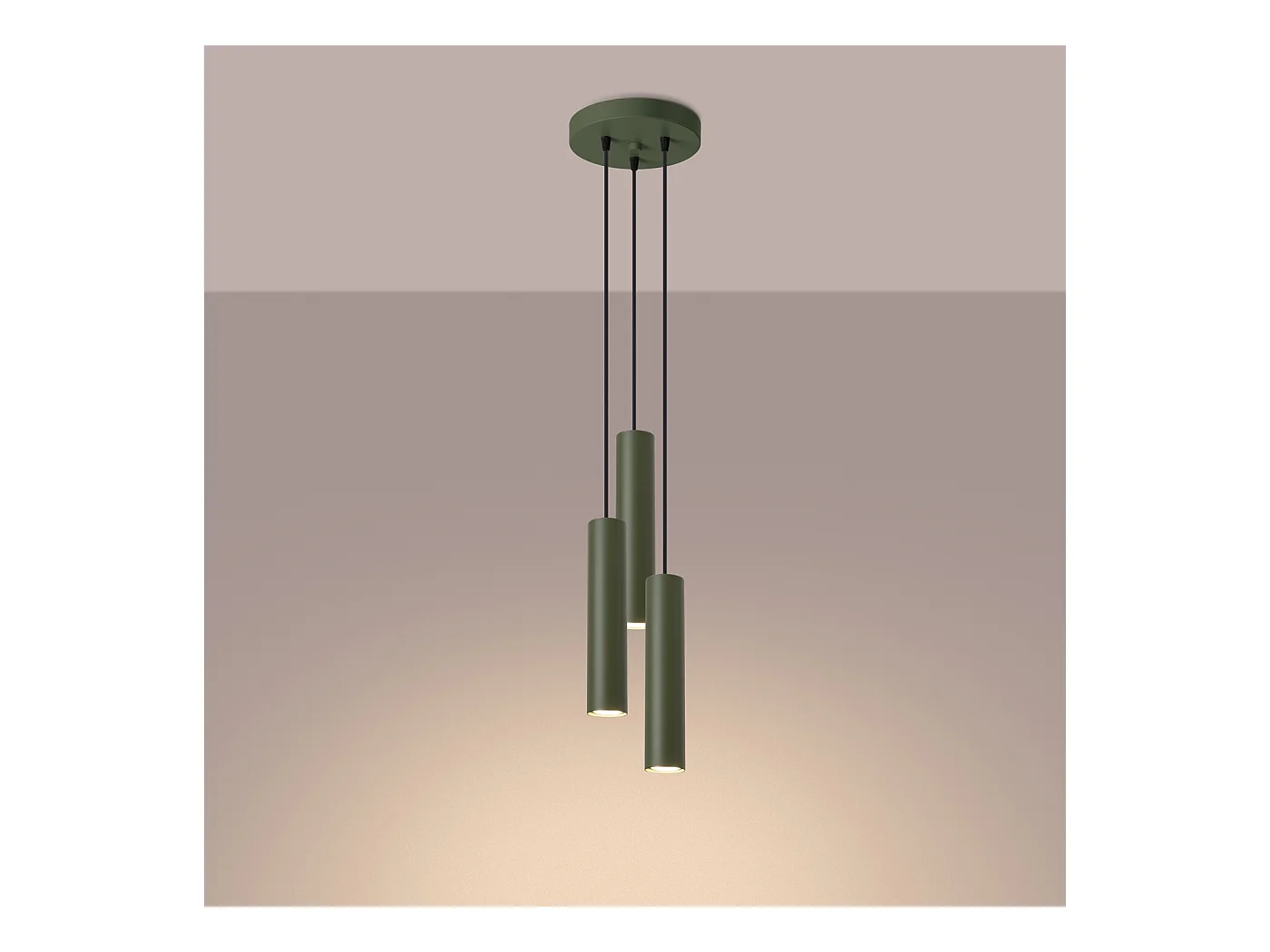 Lampa wisząca loft Toris, stal - 3 źródło światła 3000K - L.19.5 x H.108 cm - zielony oliwkowy