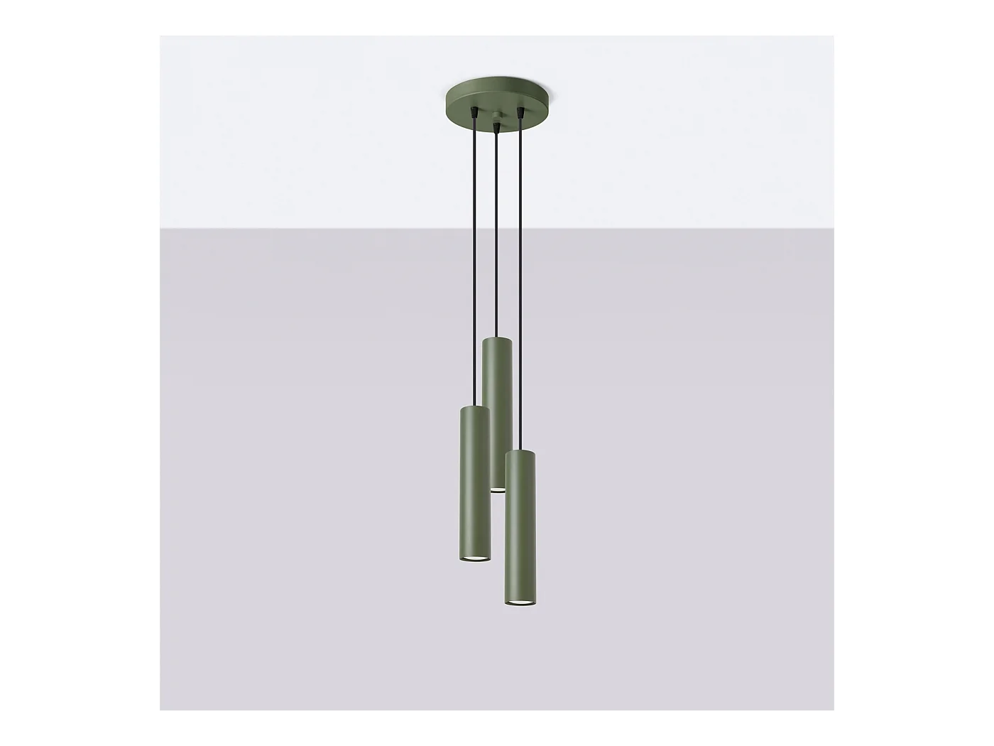 Lampa wisząca loft Toris, stal - 3 źródło światła 3000K - L.19.5 x H.108 cm - zielony oliwkowy