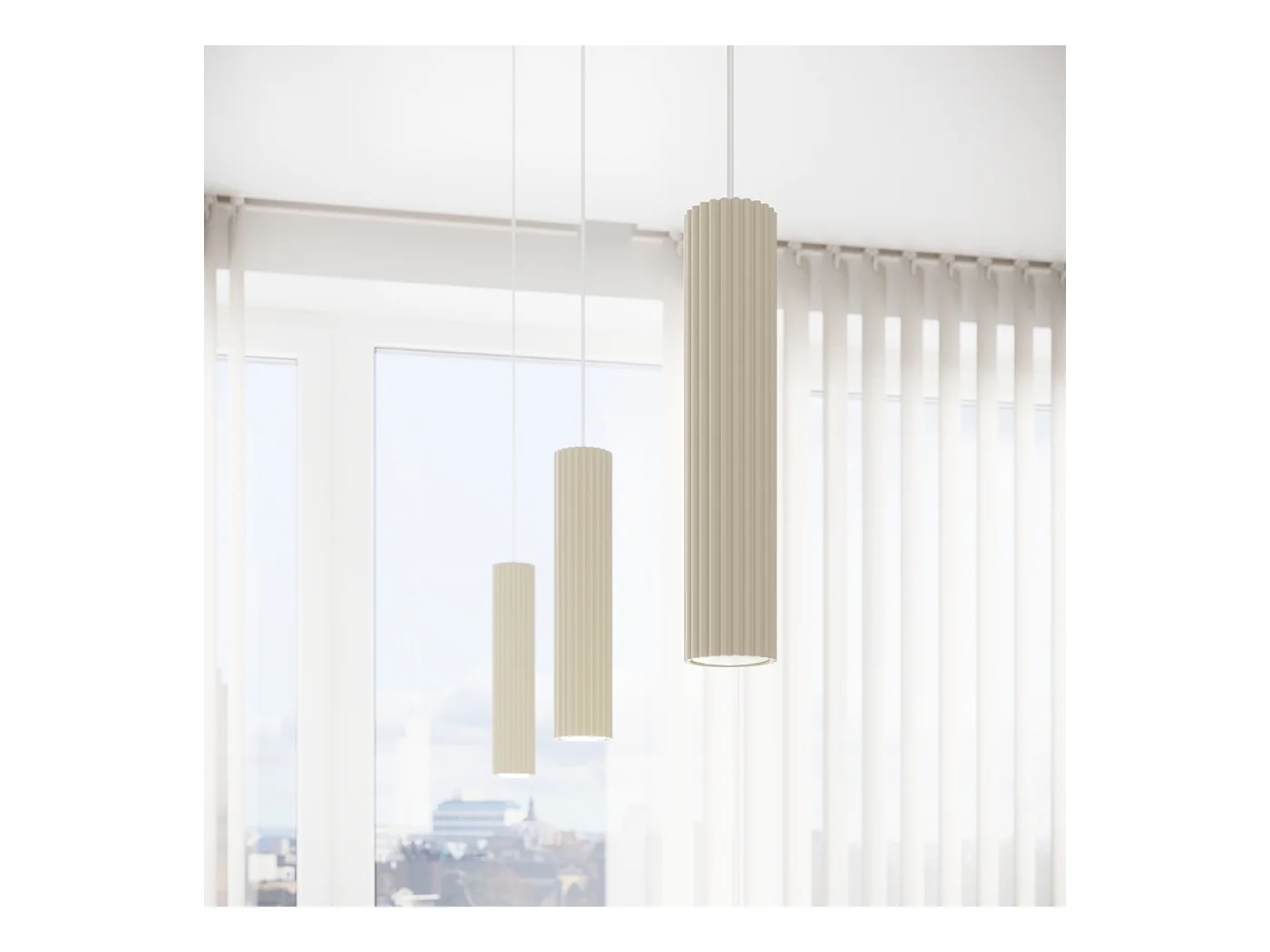 Hanglamp Gloow minimalistisch van  - 2 lichtbronnen 3000K - L.30 x H.90 cm - beige