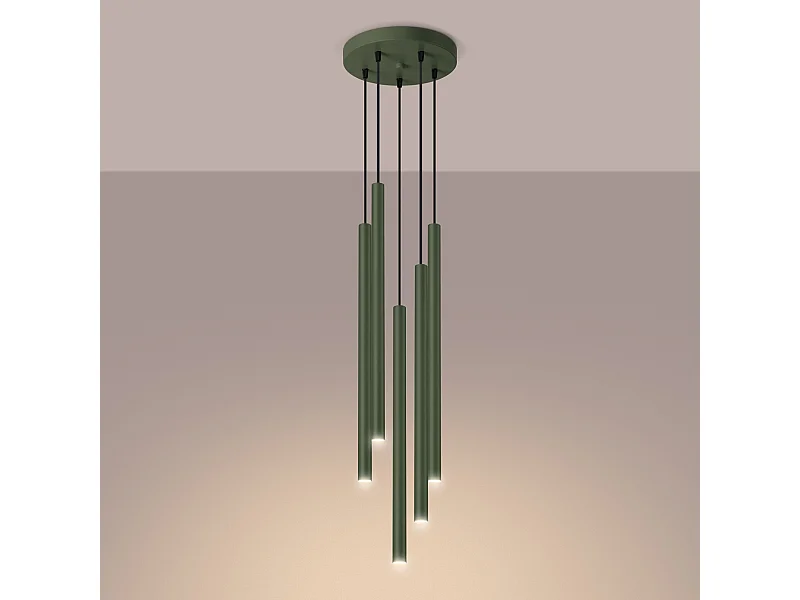 Lampada a sospensione Brill moderno di acciaio - 5 sorgenti luminose 3000K - L.25 x A.104 cm - verde oliva