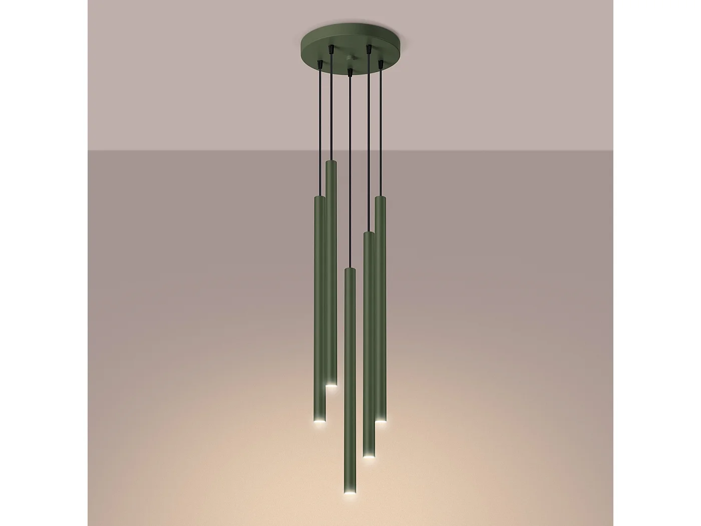 Lampada a sospensione Brill moderno di acciaio - 5 sorgenti luminose 3000K - L.25 x A.104 cm - verde oliva