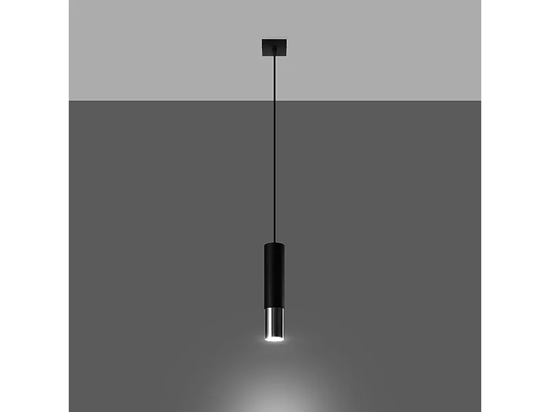 Lampes suspendues Zarpex moderne en acier - 1 sources lumineuses 3000K - L.8 x H.100 cm - noir/chromé