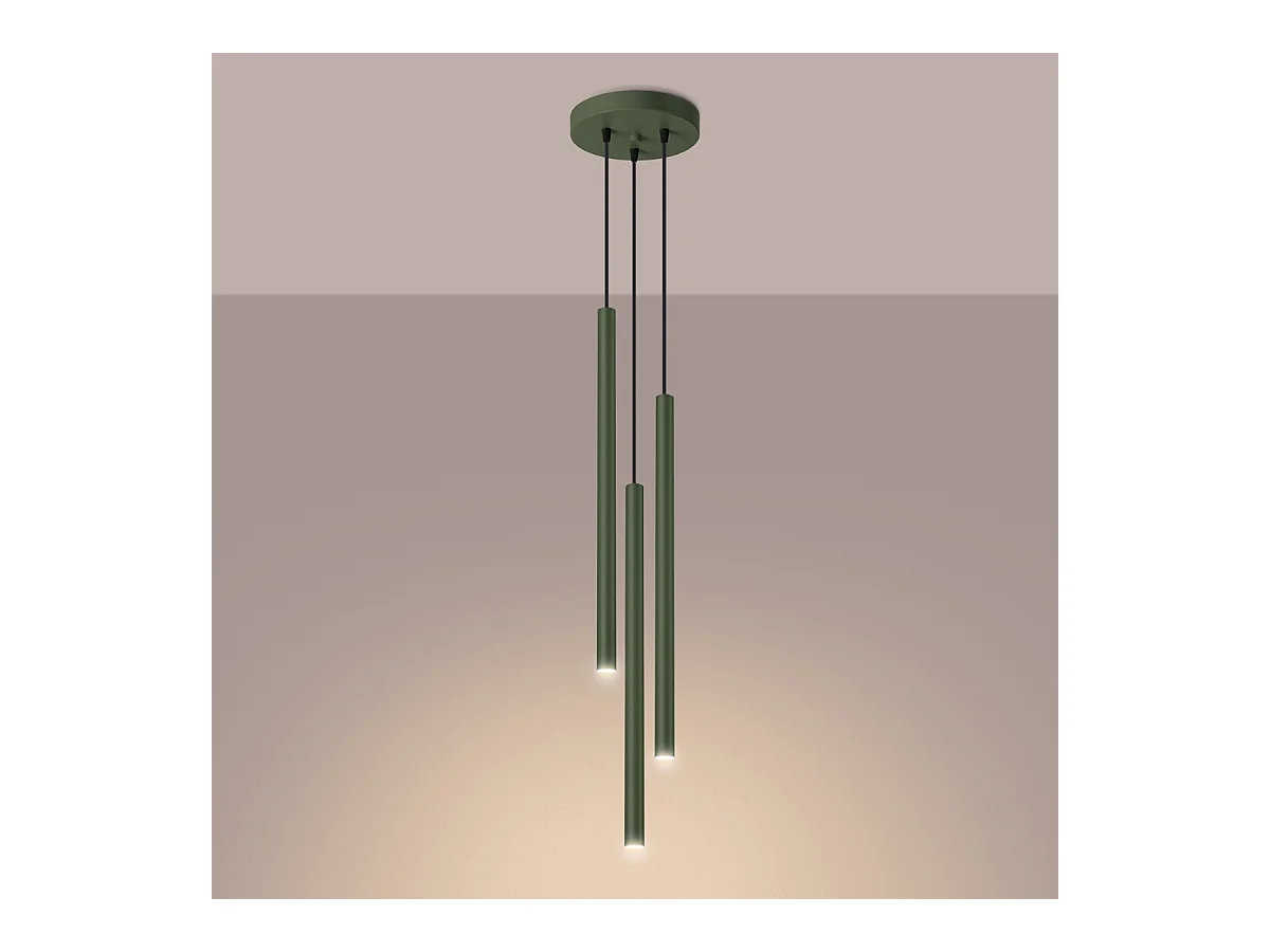 Lampada a sospensione Brill moderno di acciaio - 3 sorgenti luminose 4000K - L.19,5 x A.104 cm - verde oliva