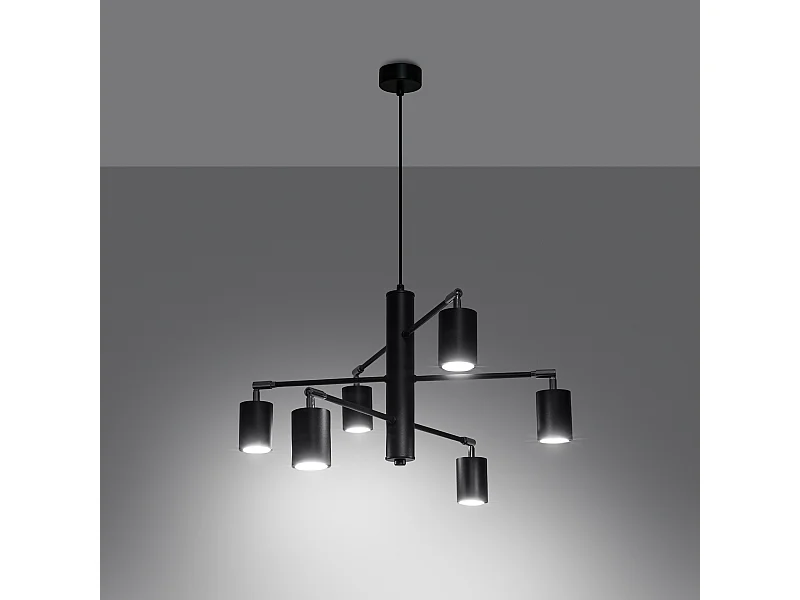 Lustres Torim moderno, aço - 6 fontes de luz 3000K - L.77 x H.125 cm - preto