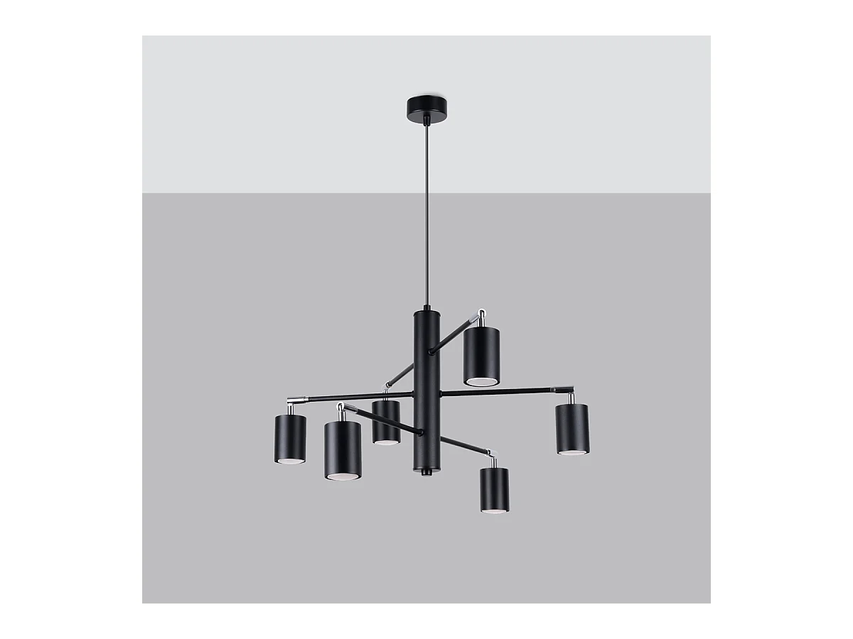 Lustres Torim moderno, aço - 6 fontes de luz 3000K - L.77 x H.125 cm - preto