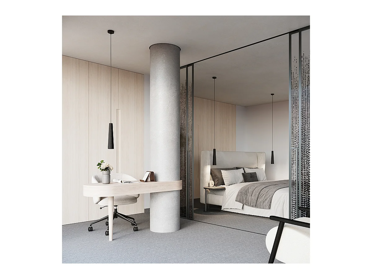 Pendentif Zyntria grenier en béton - 1 sources lumineuses 4000K - L.8 x H.125 cm - noir